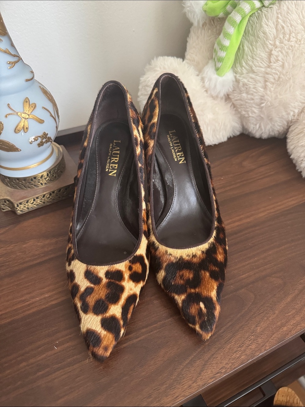 Lauren Ralph Lauren Leopard Print Pointed Toe Pumps - Brown/Black